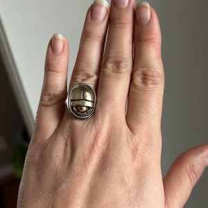Two-Tone Oval Scarab Women's Ring - Silver & Bronze Size 6